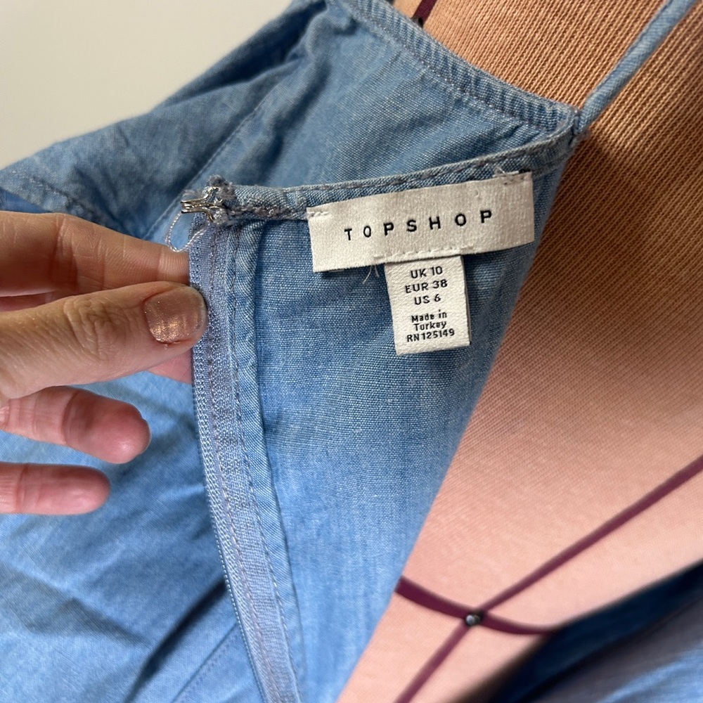 Light Blue Denim Topshop Tie Front Midi Dress with Side Slit US Size 6 - Picture 8 of 9